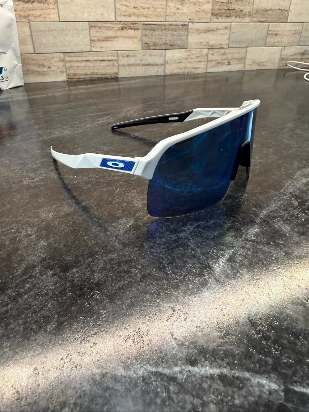 Oakley White Shield Sunglasses with Blue Mirror Lens